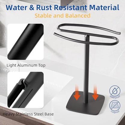 RUACQ Hand Towel Holder for Bathroom,12 inch S-Shape Towel Holder Stand, Stainless Steel and Aluminium Standing Towel Rack for Kitchen Vanity Countertop (Matte Black) - color: Black