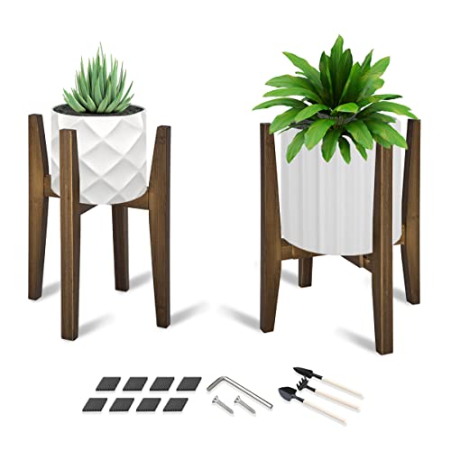 OERGKE 2 PACK Adjustable Plant Stand Indoor, Bamboo Mid Century Modern Plants Stands, Corner Flower Holder for Living Room, Fits 8 to 12 Inches Pots, (Pot & Plant Not Included)(Walnut) - color: Walnut