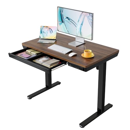 HUANUO Electric Standing Desk with Drawers, 40 X 24 Inch Electric Adjustable Height Desk, Quick Install One-Piece Tabletop with USB Charging Ports, Sit to Stand Up Desk for Home Office, Black Walnut - color: Black Walnut, size: 40*24 Inch