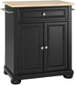 Crosley Furniture Alexandria Wood Top Small Portable Rolling Kitchen Island Storage Cart, Microwave Stand, Black - color: Black, style: Natural Wood Top