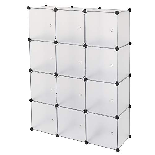 Cube Storage Organizer, 12-Cube Storage Cubes Shelves Bookshelf,Closet Organizers, DIY Stackable Plastic Clothes Shelving for Bedroom, Home, White