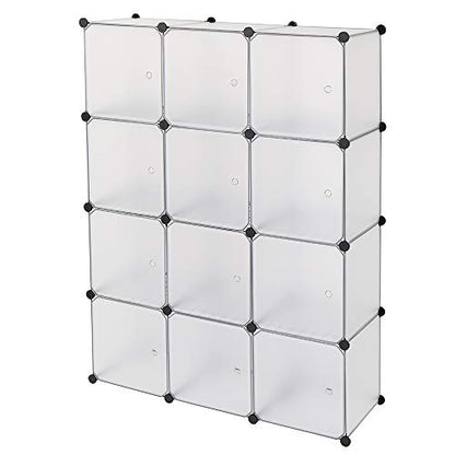 Cube Storage Organizer, 12-Cube Storage Cubes Shelves Bookshelf,Closet Organizers, DIY Stackable Plastic Clothes Shelving for Bedroom, Home, White