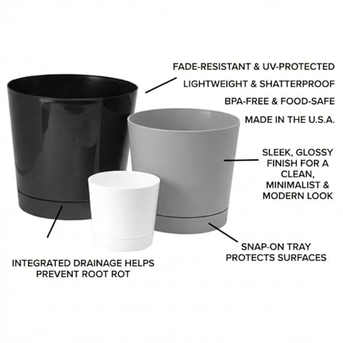 Root & Vessel Majestic Full Depth Round Cylinder Pot, Glossy Gray, 8-Inch (10080) - color: Gray, size: 8 Inch