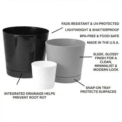 Root & Vessel Majestic Full Depth Round Cylinder Pot, Glossy Gray, 14-Inch (10140) - color: Gray, size: 14 Inch