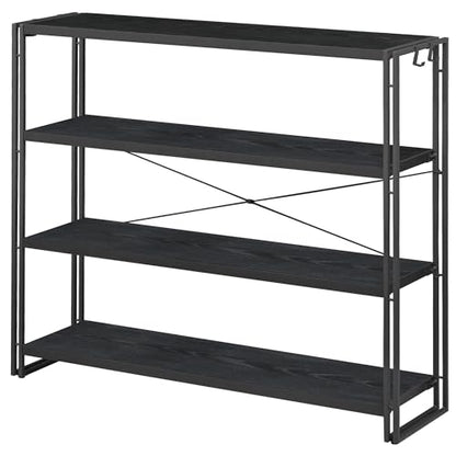 HCHQHS Bookshelf, 4-Tier Industrial Bookcase, Black Open Book Shelf, Freestanding Tall Bookshelves with Metal Frame - color: Black, size: 4-Tier (47"W x 44.5"H)