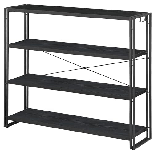 HCHQHS Bookshelf, 4-Tier Industrial Bookcase, Black Open Book Shelf, Freestanding Tall Bookshelves with Metal Frame - color: Black, size: 4-Tier (47"W x 44.5"H)