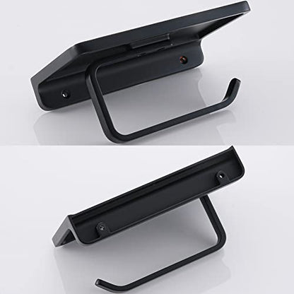 RANDOM Black Toilet Paper Holder with Shelf Rustproof Matte Black Toilet Paper Holder Wall Mount Toilet Paper Roll Holder Solid Metal Toilet Tissue Holder for Bathroom.RD93008-MB - color: B-matte Black