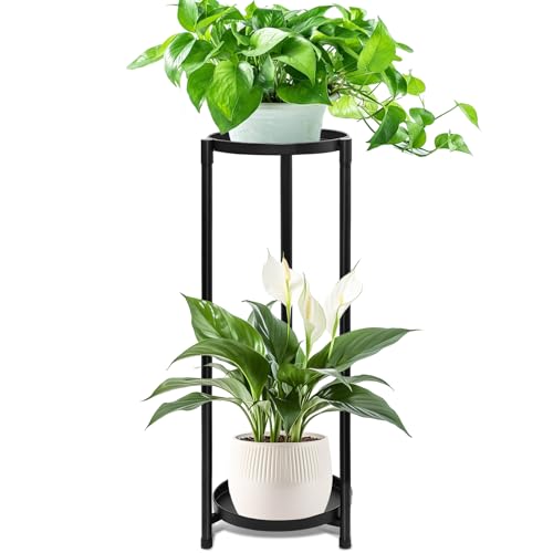 2 Tier Plant Stand Indoor Tall, Black Corner Tiered Round Plant Stand for Indoor Multiple Plants, Metal Flower Pot Stands Outdoor Holders Plant Shelf Display Rack for Balcony Living Room - color: 2 Tier-Black