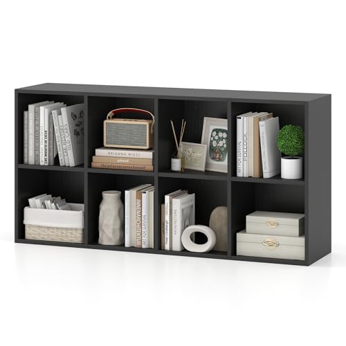 Giantex 8-Cube Bookcase, 3-Tier Cubby Bookshelf, Horizontal Vertical Display Rack with Anti-Tipping Kits, Modern Storage Organizer Shelf Unit for Bedroom, Living Room, Study (Black, 8-Cube) - color: Black, size: 8-Cube