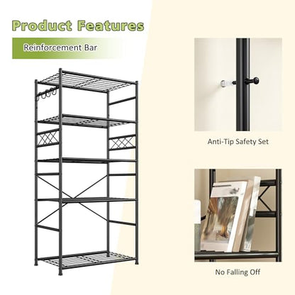 DurayLoly Storage Shelves 5 Tier Capacity,Metaling Shelving with Hooks,Heavy Duty Garage Shelves Unit with Leveling Feet,Wire Shelving for Pantry,Kitchen and Closet,23.6" W x 13.8" D x 72.4" H,500lbs - size: 23.6" W x 13.8" D x 72.4" H (5T)