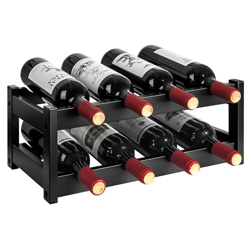 VASMIA Bamboo Wine Rack, 2-Tier Wine Racks Countertop Cabinet Wine Holder Wine Storage Shelf for Pantry Kitchen Bar Black - color: Black, size: 2 Tiers