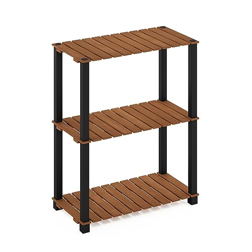 Furinno Pangkor 3-Tier Turn-N-Tube Indoor Outdoor Plant Shelf Wood Stand with Square Poles, Natural/Black - style: 3-Tier Rectangle