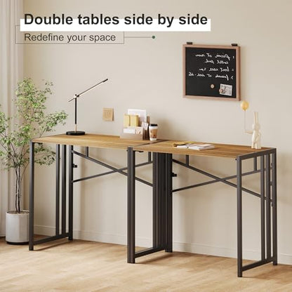Lutown-Teen Narrow Folding Computer Desk 35 inch, Writing Gaming Computer Camping Desk, Espresso - color: Espresso, size: 35 Inch