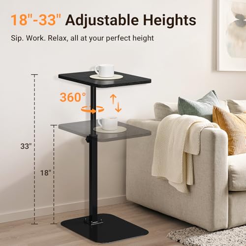ELYKEN TV Tray Table, C-Shape Couch Desk, 360° Swivel Side Table Height Adjustable, Laptop Stand for Couch Recliner, Small Bedside Tables (Black) - color: Black