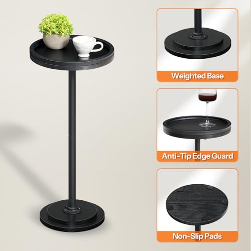 HOOBRO Small Round Side Tables, Set of 2, Drink Tables, Coffee Martini Tables with Pedestal Accent for Small Spaces in Living Room, Bedroom, Sofa Couch, Black BB168BZP201 - color: Black