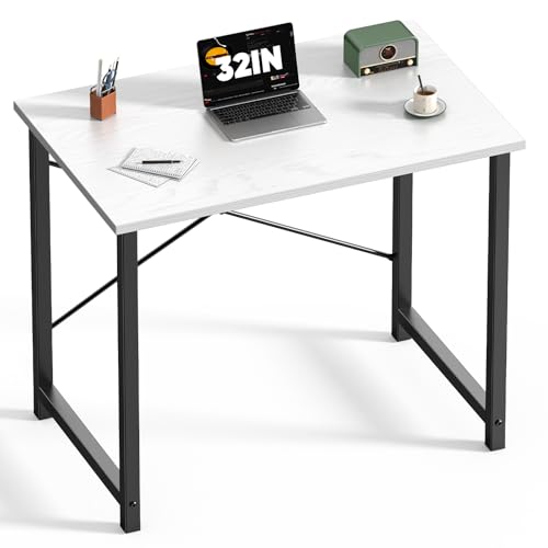DUMOS 32 Inch Small Computer Desk for Home Office, Modern Study Work Table Simple Style for Bedroom, Writing Desks with X-Shaped ReInchforcement, Black - color: Black&white, size: 32 Inch