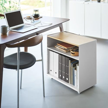 Yamazaki Home Tower Mobile Hideaway Storage Cart – Rolling Printer Stand with Adjustable Shelves, Hidden Storage, Rolling Cart with Wheels, Mobile Office Organizer, Utility Cart, 23" - Steel + Wood - - color: White