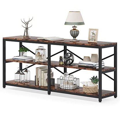 Tribesigns 70.9 Inch Extra Long Console Table, Modern Sofa Table Behind Couch Table with Storage Shelves, 3-Tier Industrial Hallway Entryway Table for Living Room, 3 Shelf Bookshelf(Brown) - color: Brown