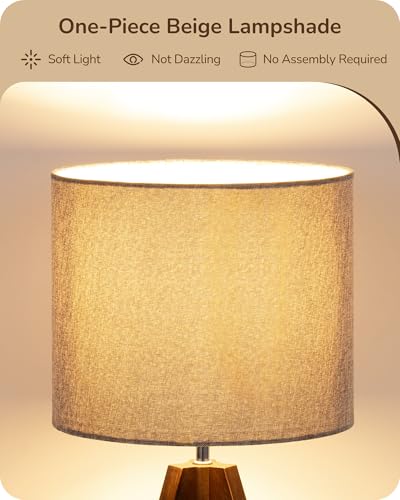 EDISHINE Boho Small Table Lamp, Walnut Color Wooden Tripod Bedside Lamp, Farmhouse Nightstand Lamp for Nursery, Bedroom, Office, Kid Room, Living Room, Grey Linen Lampshade, E26 Socket, 14.2 Inch - color: Walnut Wood Color &Grey Shade