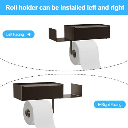 Toilet Paper Holder with Shelf, FUNLEU Flushable Wipes Dispenser for Bathroom, Self Adhesive Toilet Paper Holder with Storage - Stainless Steel Toilet Holder Keep Wipes Hidden Out of Sight, Bronze - color: Bronze
