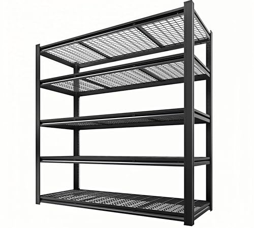 5 Tier Metal Shelving Unit, Adjustable Storage Shelves, 84" H x 55" W x 24" D Heavy Duty Garage Shelves for Warehouse, Basement, Kitchen, Pantry, Living Room, Black (5T 84 * 55 * 24) - size: 5T 55" W x 24" D x 84" H