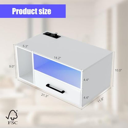 Homaterial Floating Nightstand with Charging Station and LED Lights, Floating Bedside Table with Drawers Wall Mounted Nightstands,for Bedroom Room, 21.3" x 11.8" x 10",White - color: White