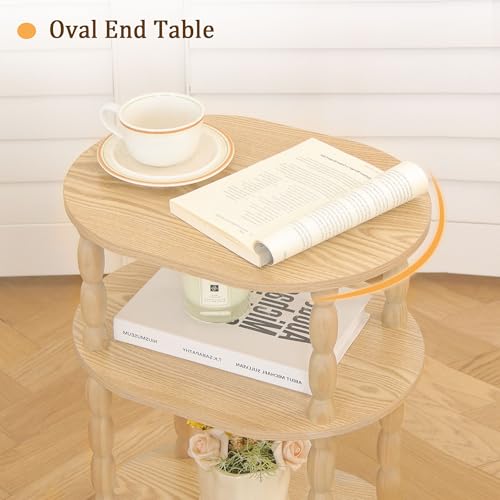 MaxSmeo End Table with Charging Station, Small Oval Side Table for Small Spaces, Modern Accent Table Night Stand with Charging Station for Living Room, Bedroom, Natural - color: Natural Charging Station