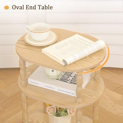 MaxSmeo End Table with Charging Station, Small Oval Side Table for Small Spaces, Modern Accent Table Night Stand with Charging Station for Living Room, Bedroom, Natural - color: Natural Charging Station