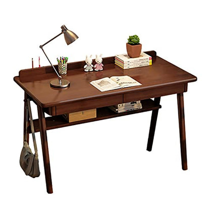 Ytaoka Solid Wood Writing Desk, 47" Mid-Century Modern Walnut Desk, Home Office Computer Desk with 2 Drawers and Storage Shelf, Laptop Desk, Study Table, Work Desk Station