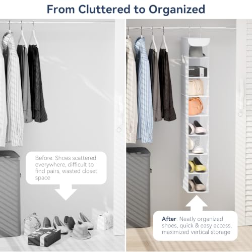 Whitmor Hanging Shoe Organizer, 8 Shelves-Hanging Closet Organizer, Hanging Shoe Rack for Small Closet, Hanging Shelves for Storage Shoes Clothes 11.5" D x 5.5" W x 41" H, White