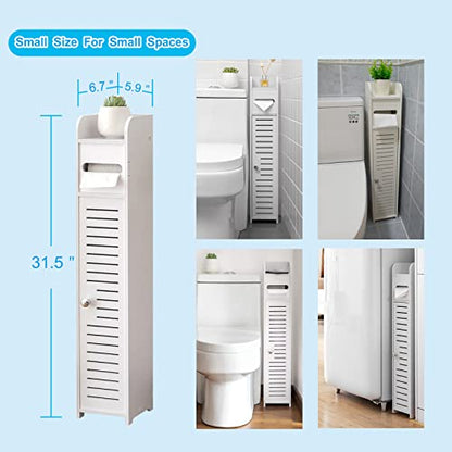 AOJEZOR Small Bathroom Storage Cabinet: No Drill Ultra-Narrow for Renters - color: White