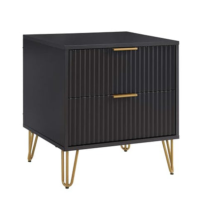 BROVAVE Sturdy Metal Legs Small Nightstand, Modern Nightstand with Textured Drawers, Storage Cabinet for Indoor use, Black - color: Black