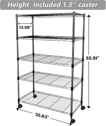 Simple Deluxe Heavy Duty 4-Tier Storage Shelving Unit, 35.83" W x 13.98" D x 55.91" H, 1000 Lbs Loading Capacity, Black - color: Black, size: 4-Tier, 36"W x 14"D x 56"H