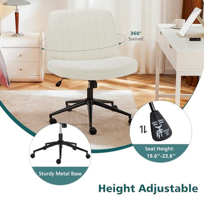 OLIXIS Criss Cross Chair with Wheels, Vanity Chair, Home Office Desk | Wide Seat Armless, Height Adjustable Swivel Rolling, Comfy Fabric, Home Computer Task, Bedroom Study, Beige Fabric - color: Beige Fabric