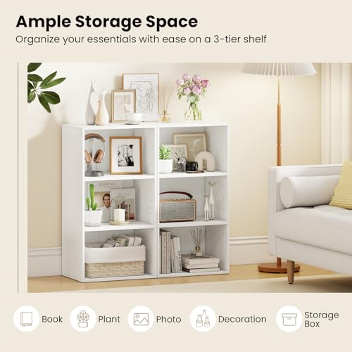Giantex 3 Tier Bookshelf, White Bookcase 3 Shelf, Open Cube Storage Orginazer Cabinet, Multi-Functional Home Office Bedroom Furniture Display Book Shelf - color: White