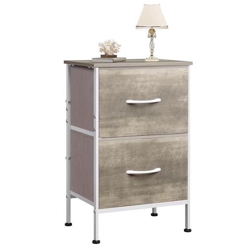 WLIVE Night Stand, Greige Nightstand with 2 Fabric Drawers, Small Dresser for Bedroom, Bedside Table End Table with Storage Drawer, College Dorm, Dormitory, Greige Oak - color: Greige Oak, size: 11.8"D x 15.7"W x 24.9"H