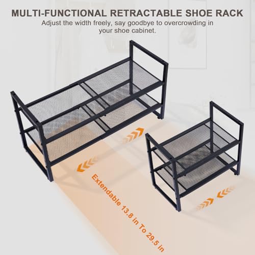 Expandable Shoe Rack, 2 Tier Adjustable Metal Shoe Shelf for Closet, Sturdy Free Standing Shoe Storage for Door Entrance, Bedroom, Small Spaces, Black - size: 2-Tier