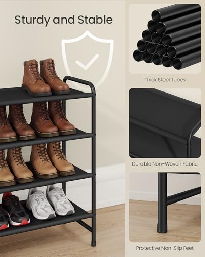 SONGMICS Long Shoe Rack Organizer for Closet, Free Standing Shoe Storage Shelf, Holds 20-25 Pairs, for Entryway, Bedroom, Easy to Assemble, 11.4 x 42.5 x 27 Inches, 4 Tiers, Ink Black ULMR094BP01 - size: 4 Tiers