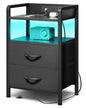 Lazzanto Night Stand Bedside Charger Bedroom - Nightstand with Charging Station & LED Light Strip, Night Stand with Storage Shelf & 2 Fabric Drawers, Morden End Table with U-S-B Ports & AC Outlets