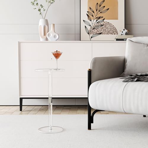 HMYHUM Acrylic Drink Table for Small Spaces, 10" L x 10" W x 21.3" H, Drink Side/End Table for Living Room, Round, Easy Assembly, Clear - size: 10 inch