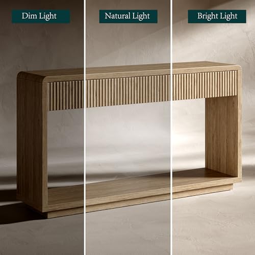 Evermagin 59'' Oak Entryway Table with Drawers, Boho Fluted Console Table, Sofa Table with Storage for Living Room, Entrance, Hallway - color: Oak