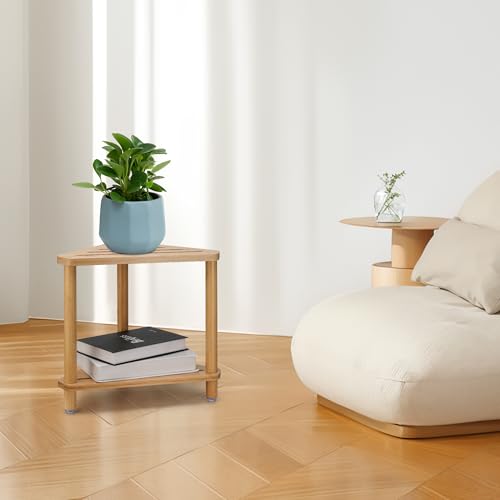 Bamboo Corner Shower Stool for Shaving Legs, Shower Bench for Inside Shower Foot Rest with 2-Tier Waterproof Storage Shelf for Inside Small Shower Spaces Bath Seat
