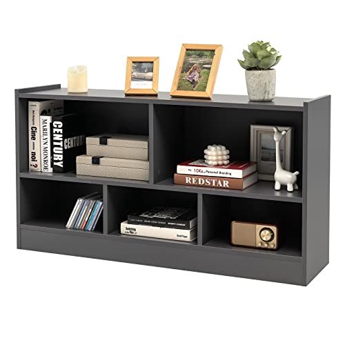 Tangkula 5 Cube Bookcase, 2 Tier Wooden Storage Open Bookshelf, Multipurpose Display Storage Cabinet for Living Room, Bedroom, Hallway, Kid's Playroom, Reading Nook (Grey) - color: Grey