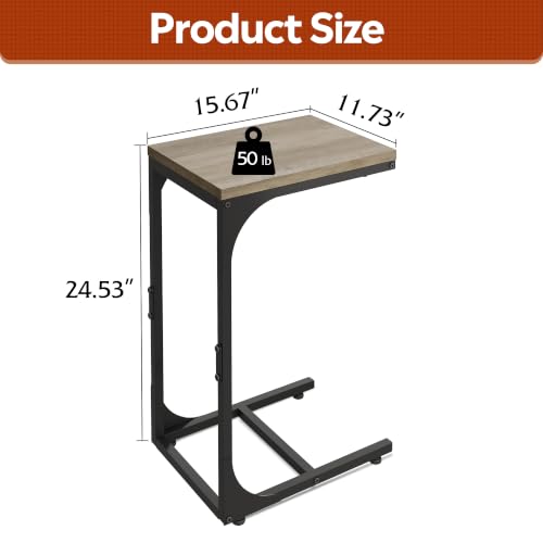 WLIVE C Shaped End Table, Small Couch Side Tables with Metal Frame, Sofa Table TV Tray for Living Room, Bedroom, Greige - color: Greige
