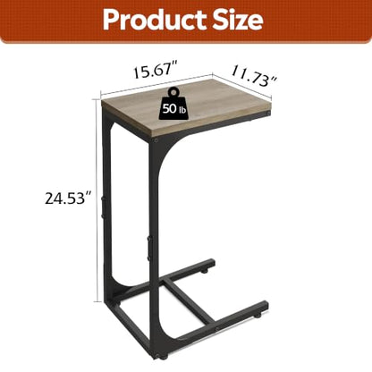 WLIVE C Shaped End Table, Small Couch Side Tables with Metal Frame, Sofa Table TV Tray for Living Room, Bedroom, Greige - color: Greige