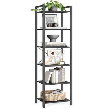 VASAGLE 6-Tier Bookshelf, Bookcase with Steel Frame, Book Shelf for Living Room, Home Office, Study, 11.8 x 15.7 x 73.2 Inches, Industrial Style, Ebony Black and Ink Black ULLS101B56 - color: Ebony Black + Ink Black, size: 6 Tiers (11.8"D x 15.7"W x 73.2"