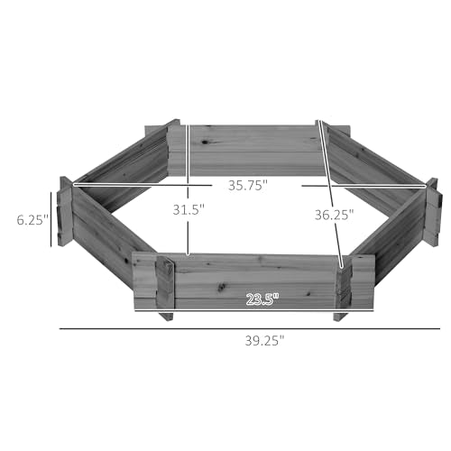 Outsunny Wooden Raised Garden Bed, Hexagon Screwless Outdoor Planter Box Plants, Vegetables, Flowers, Herbs, 39" x 36" x 6", Gray - color: Gray, size: 39.25" x 36.25" x 6.25"