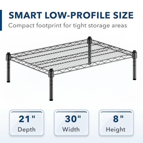 Black Epoxy Wire Storage Shelf, Dunnage Rack, Commercial 1 Tier Small Shelf, 21" x 30" x 8", Heavy-Duty Metal Construction, 600 lbs Capacity - color: Black, size: 21"D x 30"W x 8"H
