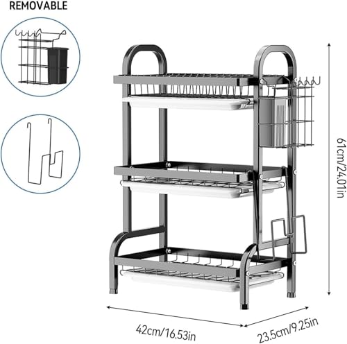 BCWW Dish Drying Rack - 3 Tier Stainless Steel Dish Rack for Kitchen Counter, Large Capacity Kitchen Organizers and Storage Rack with Drainboard and Cutlery Holder