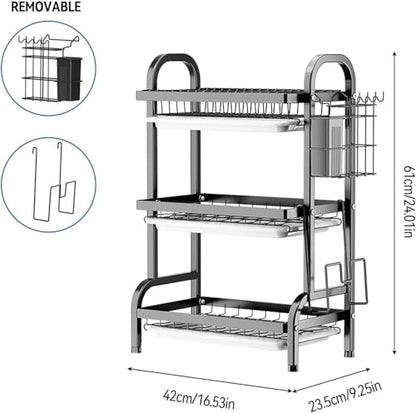 BCWW Dish Drying Rack - 3 Tier Stainless Steel Dish Rack for Kitchen Counter, Large Capacity Kitchen Organizers and Storage Rack with Drainboard and Cutlery Holder